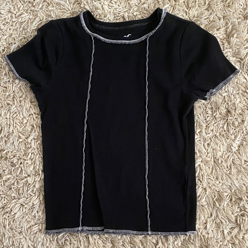 Hollister Black Tee with White Stitching